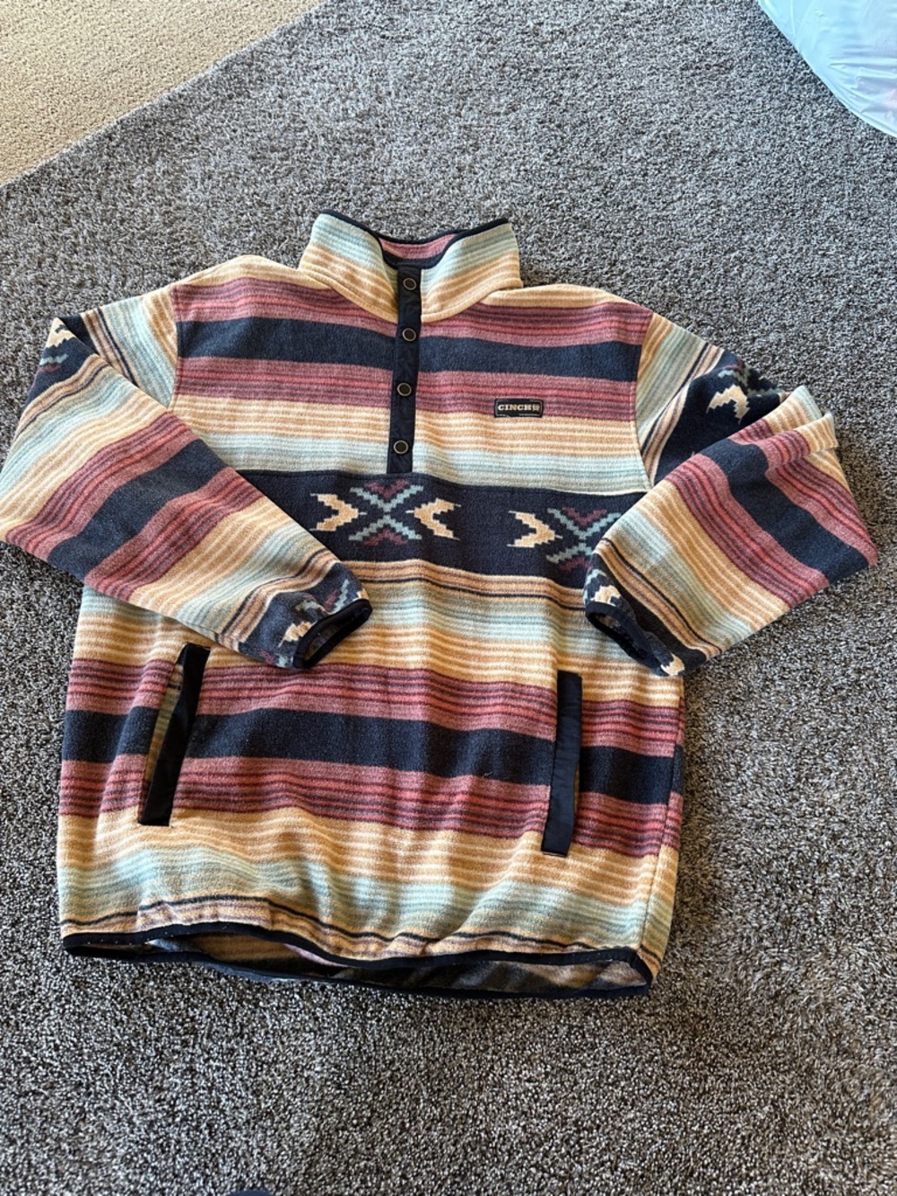 Cinch Multicolor Striped Zip-Neck Sweater - Navy, Rust, Cream